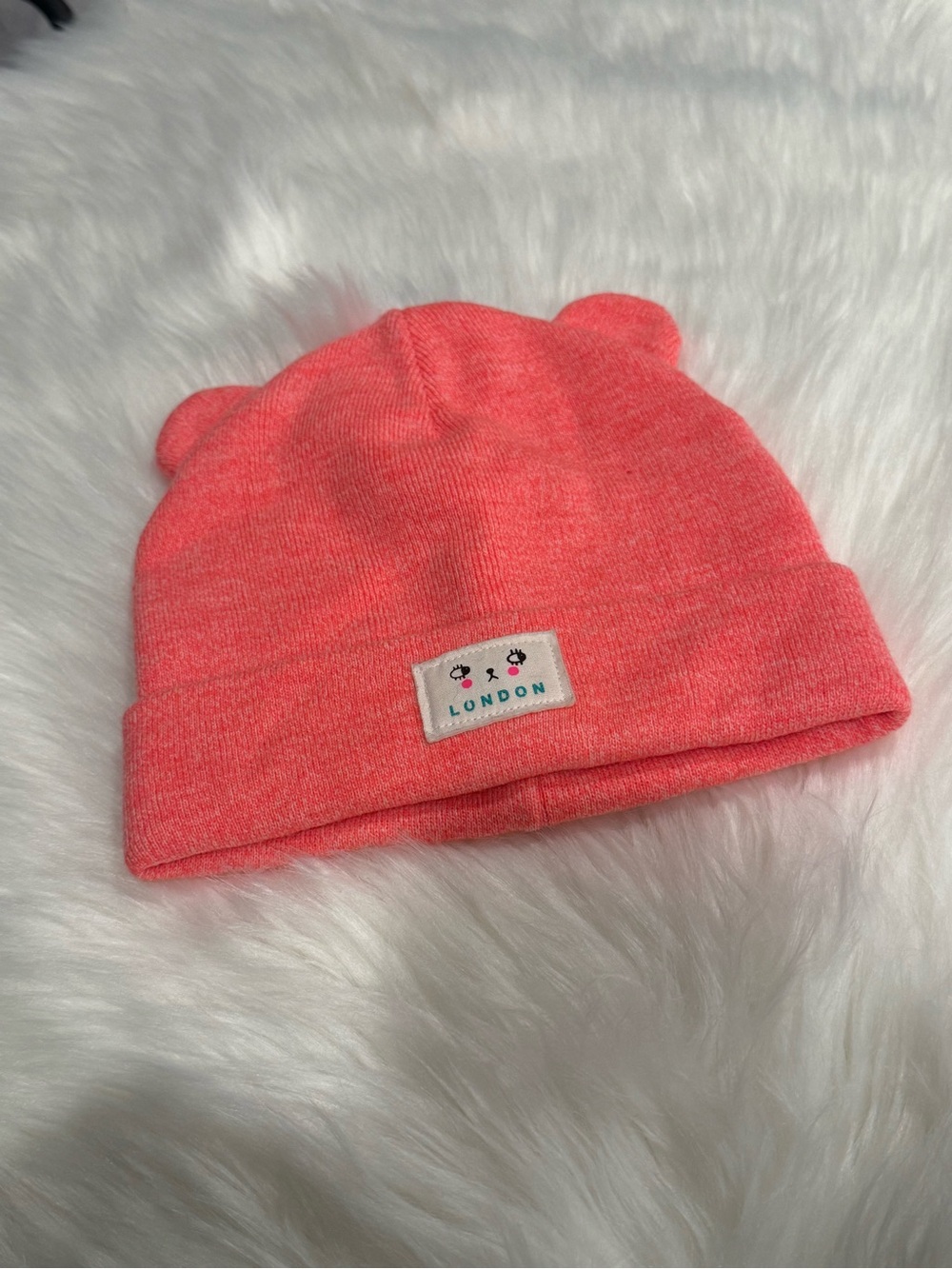 H&M Coral Pink Knit Hat with Ear Accents